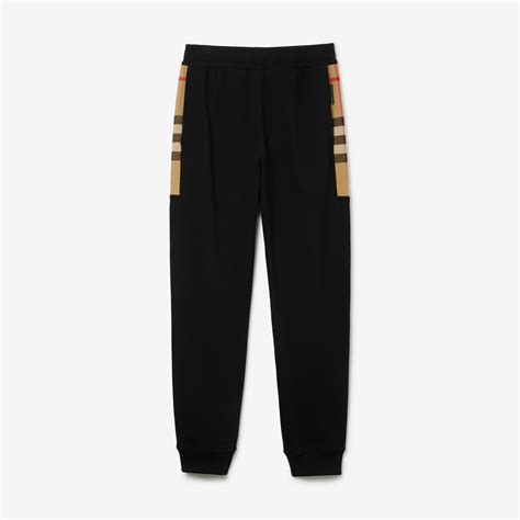 Check Trim Cotton Jogging Pants in Black 